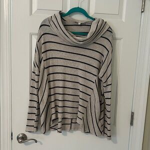 Cozy Striped Cowl Neck Sweater in Black and Cream